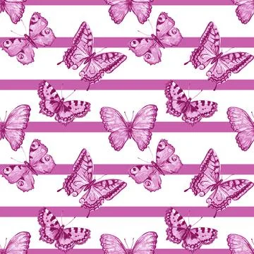 Seamless pattern of butterflies. Pattern of detailed hand drawn butterflies Stock-Illustration
