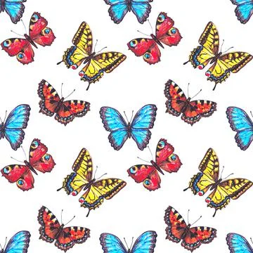 Seamless pattern of butterflies. Pattern of detailed hand drawn butterflies Stock Illustration