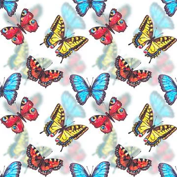 Seamless pattern of butterflies. Pattern of detailed hand drawn butterflies Stock Illustration
