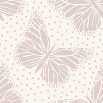Seamless pattern with butterflies on polka dots background. Stock Illustration