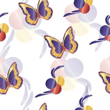 Seamless pattern with butterflies in purple red and yellow colors Stock Illustration