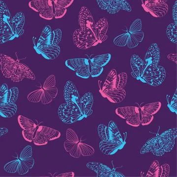 Seamless pattern of butterflies silhouettes. Stock-Illustration