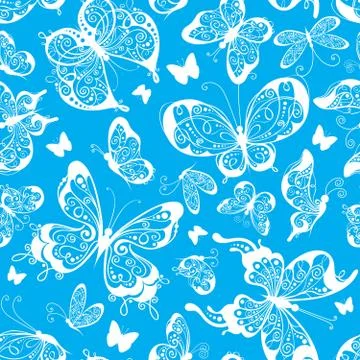 Seamless pattern of butterflies in the sky. Stock Illustration