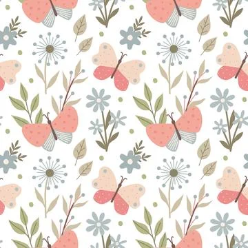 Seamless pattern with butterflies. Spring and summer floral print for design Stock Illustration