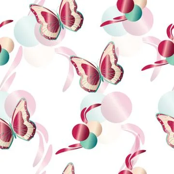 Seamless pattern with butterflies vector in red and blue colors Stock Illustration