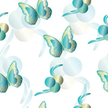 Seamless pattern with butterflies vector in turquoise and beige colors Stock Illustration