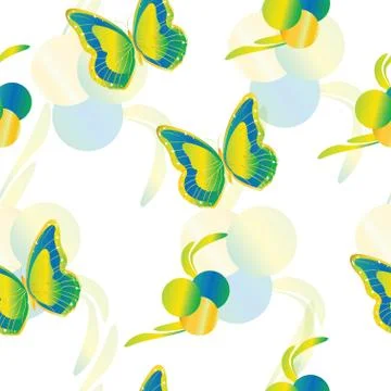 Seamless pattern with butterflies vector in yellow, green and blue colors Stock Illustration