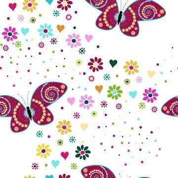 Seamless pattern with butterfly and decorative elements 库存插图