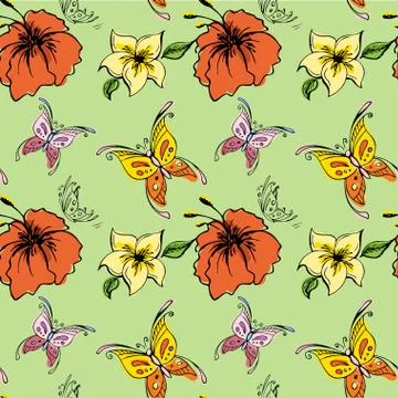 Seamless pattern  butterfly and flowers Stock Illustration