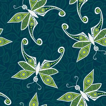 Seamless pattern with butterfly and leaves. you can use it separately. Stock Illustration