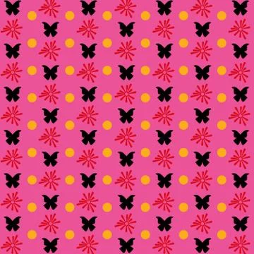 Seamless pattern butterfly design with floral and dot style on pink background Stock Illustration