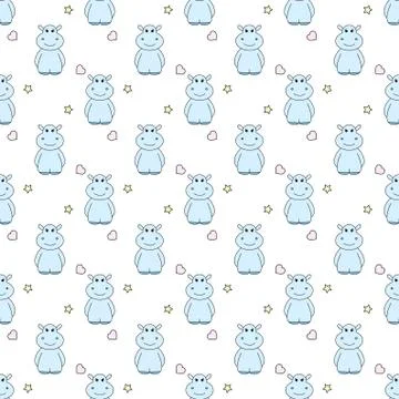 Seamless pattern with butterfly, hearts and star on white background.  Baby c Stock Illustration