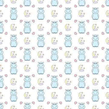 Seamless pattern with butterfly, hearts and star on white background.  Baby c Stock Illustration