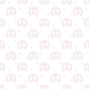 Seamless pattern with butterfly, hearts and star on white background.  Baby c Stock Illustration