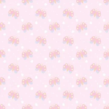 Seamless pattern with butterfly, hearts and star on white background.  Baby c Stock Illustration