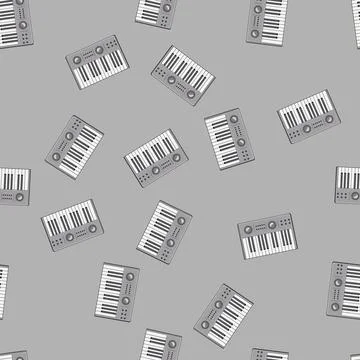 Seamless pattern button synthesizer audio cartoon vector Stock Illustration