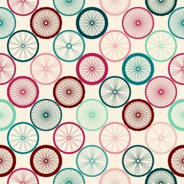 Seamless pattern of bycicles wheels. Vector inage. Stock Illustration