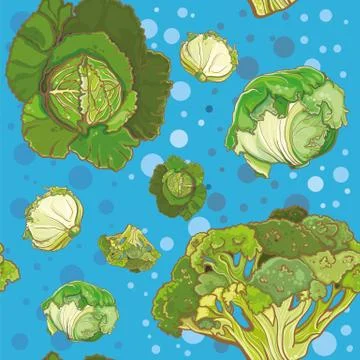 Seamless pattern with cabbage, broccoli, savoy Stock Illustration