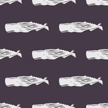 Seamless pattern cachalot on purple background. Template of cartoon character Stock Illustration