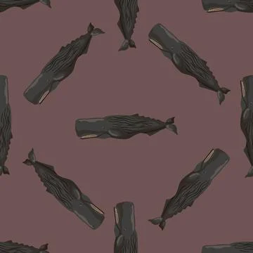 Seamless pattern cachalot on red background. Template of cartoon character of Illustrazione stock