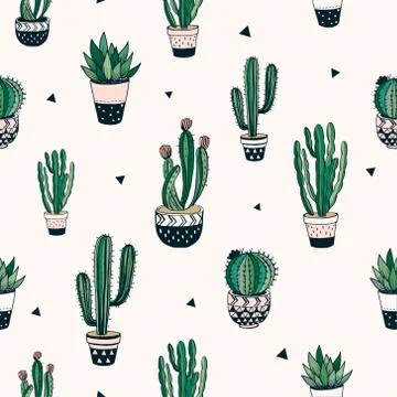Seamless pattern with cacti and succulents Stock Illustration