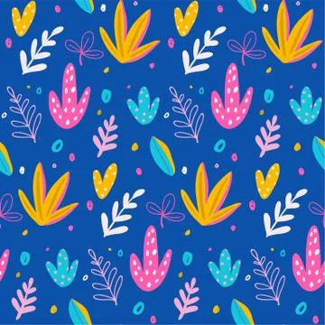 Seamless pattern, cacti, palm leavs, jungle flowers Stock Illustration