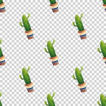 Seamless pattern with cacti. Watercolor illustration of houseplants. Stock Illustration