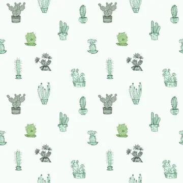 Seamless pattern with cacti on white background Illustrazione stock