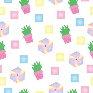 Seamless pattern with cactus and colorful shapes vector Stock Illustration