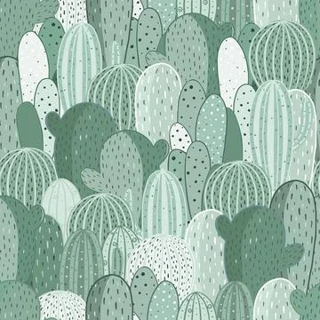 Seamless pattern with cactus and painted textures. Ideal for fabric, textile Stock Illustration