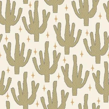 Seamless pattern cactus on desert with stars イラスト素材