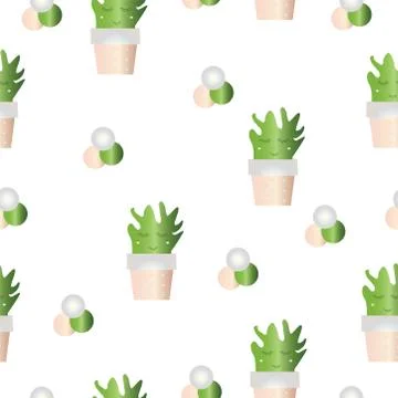 Seamless pattern with cactus flowers in pink and green colors Stock Illustration