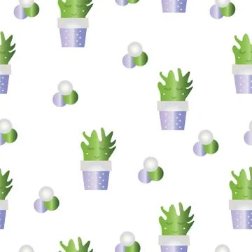 Seamless pattern with cactus flowers - smiling cactus Stock Illustration