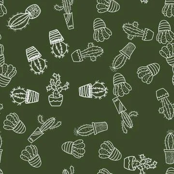 Seamless pattern with cactus on the green background. Stock Illustration