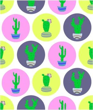 Seamless pattern with cactus on hte bright background. Stock Illustration