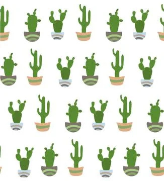 Seamless pattern with cactus on hte white background. Stock Illustration