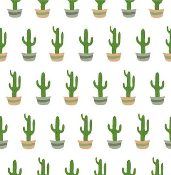 Seamless pattern with cactus on hte white background. Stock Illustration