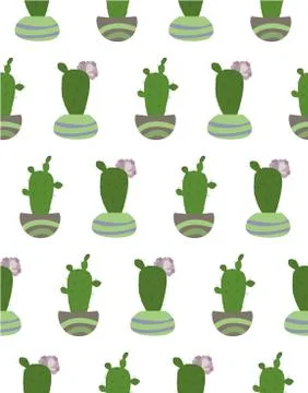 Seamless pattern with cactus on hte white background. Stock Illustration