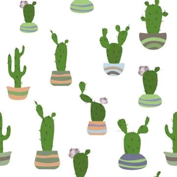 Seamless pattern with cactus on hte white background. Stock Illustration