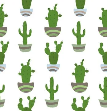 Seamless pattern with cactus on hte white background. Illustrazione stock
