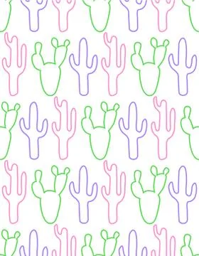 Seamless pattern with cactus on hte white background. Illustrazione stock