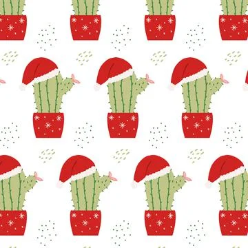 Seamless pattern with cactus in New Years hat. Stock Illustration