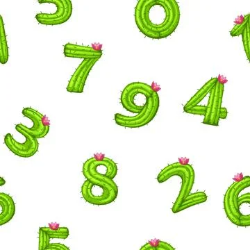 Seamless pattern with cactus numbers for ui game, school. Stock Illustration