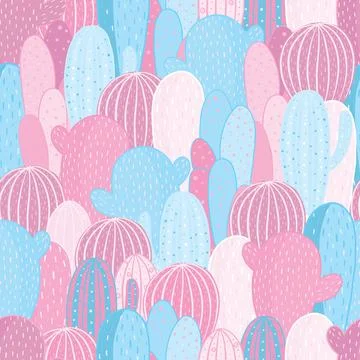 Seamless pattern cactus pink and blue. Vector texture for textile, wrapping Stock Illustration
