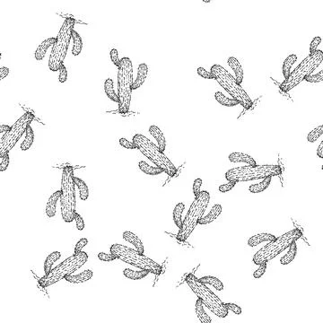 Seamless pattern cactus plant sketch hand drawn Stock Illustration