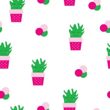 Seamless pattern with cactus plants vector - smiling cactus Stock Illustration