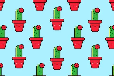 Seamless pattern of cactus in a pot. Vector illustration Stock Illustration