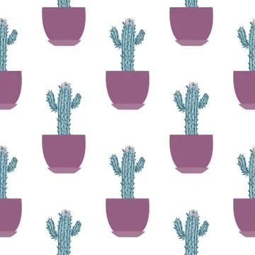 Seamless pattern with cactus in pot on white background. Design for fabric, t Stock Illustration