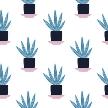 Seamless pattern with cactus in pot on white background. Simple textile ornam Stock Illustration