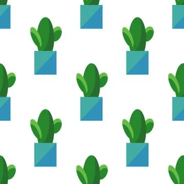 Seamless pattern of cactus in pots isolated on white background. Simple cartoon Illustrazione stock